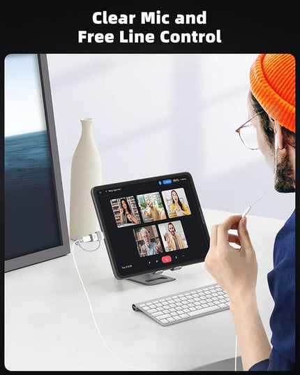 MoKo Lightning to USB C Adapter Audio Only for Apple Earpods with Line Control, Not for Charging/Data Transfer, Lightning to USB C Adapter for iPhone 16/15 Pro Max Plus, iPad, White