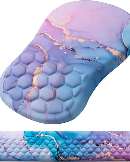 Mouse Pad Wrist Support, Laokiiy 2 in1 Keyboard Wrist Rest+ Ergonomic Mouse Pad, Non-Slip Wrist Rest for Computer Keyboard, Made Easy Typing & Relieve Wrist Pain(Blue Pink Marble)