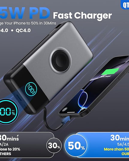 Portable Charger for iPhone with Built-in Cables and AC Wall Plug,Upgraded 40800mah Fast Charging USB C Power Bank,25W PD Travel Essentials Battery Pack for iPhone 17/16/15/14/13,Galaxy,Apple Watch