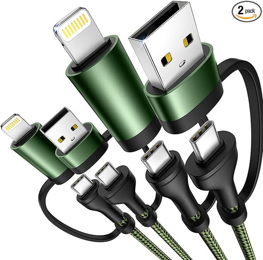 USB C Cable, 4 in 1 Charging Cable (6.6FT 2Pack) with Lightning, USB A/C to C/L Fast Multi Charging Cable for iPhone 16 15 14 Pro Max/MacBook/iPad Pro/SamSungS24,Charging Cable for Multiple Devices