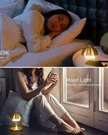 Modern Table Lamp Cordless Portable Desk Lamp, 2700K Stepless Dimming Rechargeable Battery Operated LED Lights for Bedroom, USB-C Charging, Restaurant/Bar/Night Light/Gifts (Antique Brass)