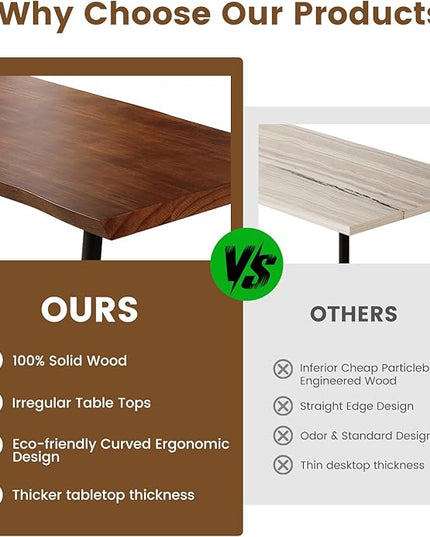 Solid Wood Desk 55 inches, Home Office Computer Desk Wooden Rustic Writing Desk Metal Modern Simple Design Executive Real Wood Desk(Walnut)