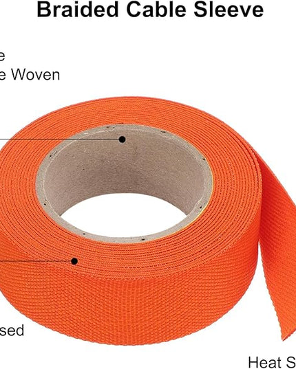 MECCANIXITY Braided Cable Sleeves Heat Shrinkable Fabric Sleeving, 7/8" 16ft Orange 2:1 Ratio Heat Shrinkable Cord Protector for Harness Cable, Network Cable Protection, Cable Management