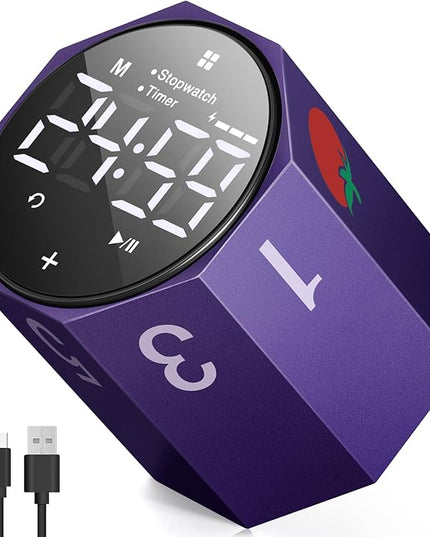 Digital Pomodoro Timer,Frosted Metal Productivity Cube Timer,1.8 in LED Digital Large Screen,Auto-Rotating Display,1/3/5/10/25/30/60min & Custom Time, Silent & Alarm,for Office, Study, Work(Purple)