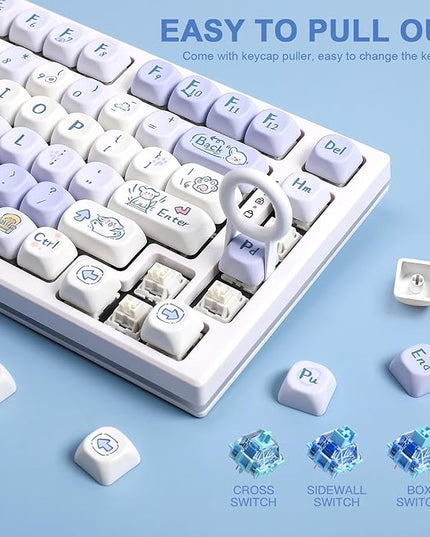 PBT Keycaps-MOA Highly Rounded Heat Sublimation, Cute Puppy Custom Keyboard Keycap Set 64/68/75/84/87/96/98/100/104/108,Compatible with A Variety of Cross-Switch Keyboards(133 Keys)