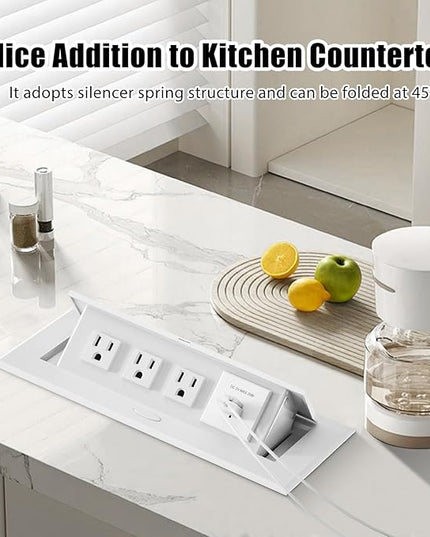 Power Hub for Conference Table PD20W USB-C Fast Charging Pop Up Power Strip with 3AC Outlets Connection Box for Conference Room Kitchen Countertop, White