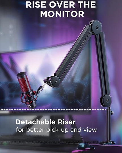 InnoGear Mic Boom Arm Microphone Stand Cable Management for Blue Yeti FIFINE AM8 K669B HyperX QuadCast S SoloCast AT2020 Shure SM7B MV7 and Other Microphone