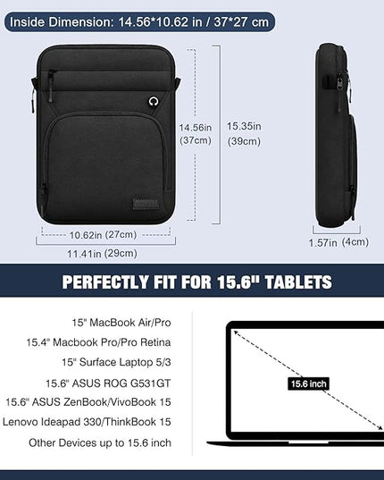 MoKo 15.6 Inch 360° Protective Laptop Sleeve Bag, Fits 2025 MacBook Air 15-inch M4, 15.4" MacBook Pro/Pro Retina, 15" Surface Laptop 5/3,Multifunctional Bag with Shoulder and Headphone Port,Black