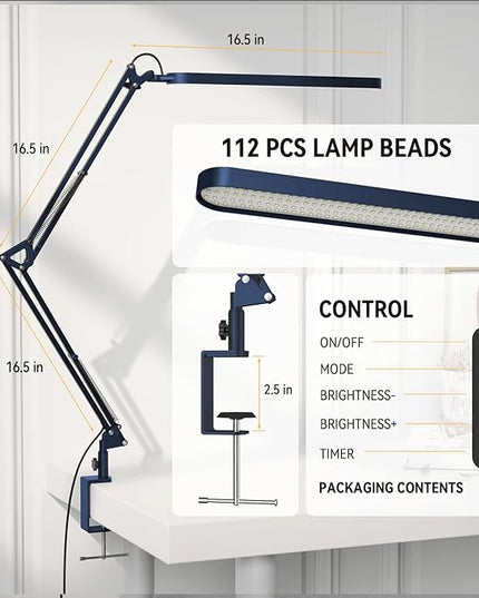 SKYLEO Desk Lamp - LED Desk Light - 5 Color Modes X 11 Brightness Levels - Adjustable Swing Arm - Timmer & Memory Function - 12W Lamp for Desk - Blue