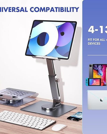 GuaziV 360° Rotating Tablet Stand - Adjustable iPad Tablet Holder for Desk, Foldable iPad Swivel Stand for Home & Office (Charcoal Gray)