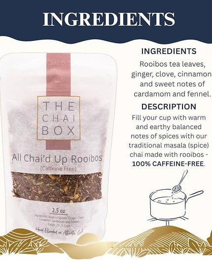The Chai Box Loose Leaf Masala Chai - Gluten & Caffeine Free | Organic Rooibos Tea made with Ginger, Clove, Cinnamon, Cardamom, Fennel (Pack of 1) 2.5 oz | Makes 25 Cups | Small Batch Loose Leaf Tea with Whole, Premium Spices