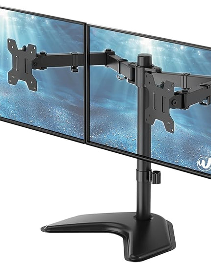 WALI Dual Monitor Stand, Freestanding Full Motion Monitor Desk Mount Fits 2 Screens up to 27 inches, Dual Monitors Arm Fits up to 22lbs, VESA 75x75 100x100 (MF002LM), Black