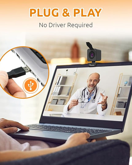 TOUCAN 1080P HD Webcam with Built-in Noise-Cancelling Mic & Privacy Shutter – Wide 90° Angle, Plug & Play USB Video Camera for Video Calls, Streaming, Home Office & Online Classes