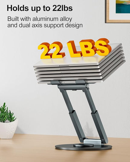tounee Telescopic Laptop Stand for Desk with 360° Swivel Base, Sit to Stand, Height Adjustable, Portable Riser Holder for Good Posture, Compatible with MacBook Pro, All Laptops 10-17"-Gray