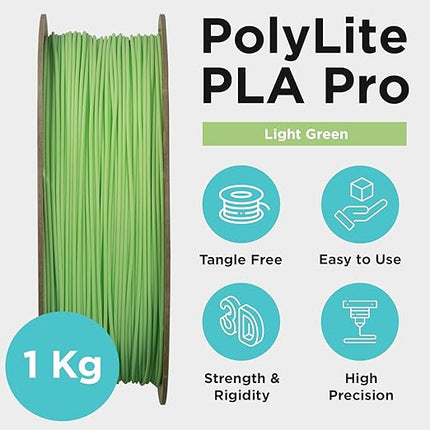 Polymaker PLA PRO Filament 1.75mm 1kg, Tough & High Rigidity Light Green 3D Printing Filament, PolyLite PLA PRO 3D Printer Filament 1.75mm, Print with Most 3D Printers