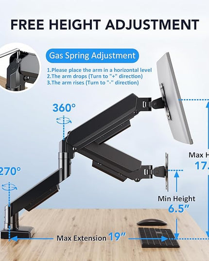 AX WABER Dual Monitor Stand, Adjustable Monitor Desk Mount for 17″–32″ Computer Screens, Full Motion VESA 75x75/100x100 with C-Clamp & Grommet Aluminum Base, Each Arm Holds 4.4 to 20 lbs AX09DB201