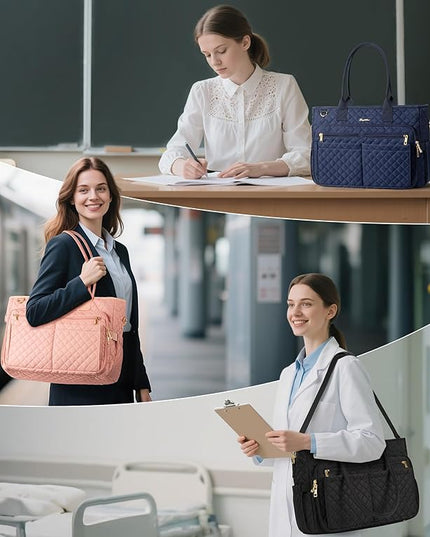 Teacher Bags for Women, 15.6 inch Laptop Work Tote Nurse Bible Bag Quilted Shoulder Handbag for Work, Daily, School, Travel