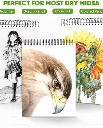 Soucolor 9" x 12" Sketch Book, 100 Sheets Top Spiral Bound Sketchbook with Acid-Free 68lb/100gsm Drawing Paper, Art Sketch Pad for Kids, Adults & Artist, Professional Art Supplies for Beginners