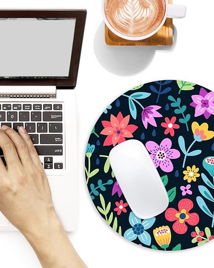 Red Flowers Round Mouse Pad,Funny Small Mouse Pad with Non-Slip Rubber Base,Mouse Mat,Home Office Decor Desk Accessories,8.7inch Round Mouse Pad 2