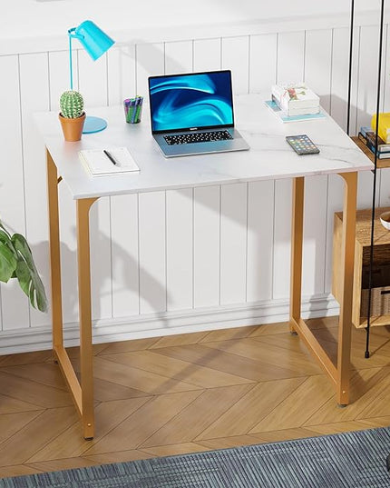PayLessHere | 32 Inch Computer Desk | White Gold | Office Desk with Metal Frame, Adjustable Feet | Water-Resistant, Scratchproof Surface | Sturdy Writing Table for Home Office or Study | Pack of 1