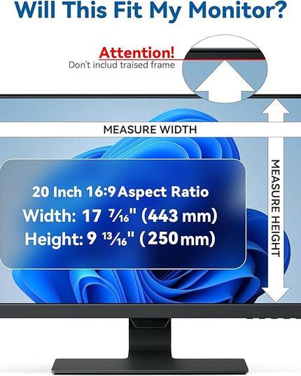 IPROKKO [2-Pack] 20 Inch Computer Privacy Screen Filter for 16:9 Widescreen Monitor, Removable 19inch Anti Blue Light Glare Privacy Shield, Anti Spy Security Protector for Hp Dell Asus Acer Samsung