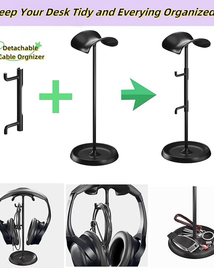 Headphone Stand for Desk, Headphone Holder with Cable Organizer Storage Tray Compatible for AirPods Max, Pro, Beats, Gaming Headset Stand. 【No Tools Required】 ME-2 (Black)