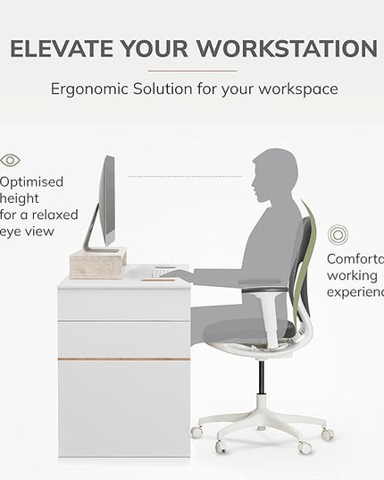 Anji Mountain Wooden Monitor Stand - Elegant Monitor Riser,Perfect Monitor Stand for Desk Organization, Durable Wood Construction monitor stands,Enhances Ergonomics and Workspace Efficiency,White Wash