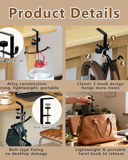 KISOY Purse Hook for Table Handbag Hangers Purse Hanger for Desk Bag Hooks for Tables can Hook Bag Purse Heavy Duty Foldable Purse Holder for Table Floding (FT Type Hook)