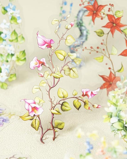 AuriicLeaf Floral Vine PET Stickers, 120 Pcs Large Botanical Ephemera for Scrapbooking, Journaling, DIY Crafting, and Art Supplies