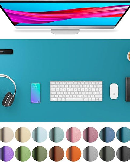 Aothia Leather Desk Pad Protector, Mouse Pad, Office Desk Mat, Non-Slip PU Leather Desk Blotter, Laptop Desk Pad, Waterproof Desk Writing Pad for Office and Home (Turquoise,36" x 17")