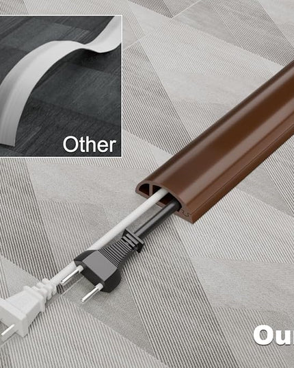 Kneelisa 10FT Side-Open Extension Cord Covers for Wires on Floor,Silicone Power Cable Protector Cord Hider Management Strip,Hide Electric Wire on Carpet,Chord Runner Protective Safety Wiremold,Brown