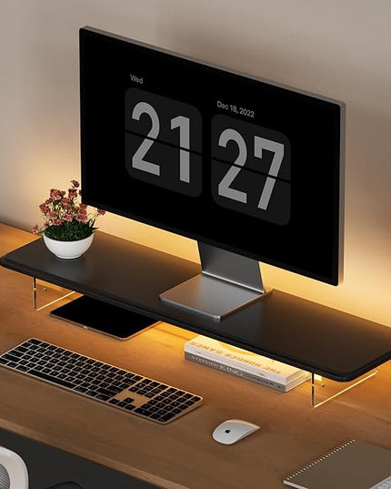 Monitor Stand Riser,31.5-Inch LED Light Wood Computer Monitor Stand with Adjustable Acrylic Legs,Desk Accessories Desktop Organizer Stand for, Computer,Laptop,Printer,PC TV Screen Riser,Black