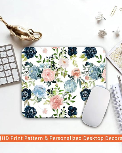 Square Mouse Pad Pretty Flowers, Personalized Premium-Textured Custom Mouse Mat Design, Washable Mousepad Cloth, Non-Slip Rubber Base Computer Mouse Pads for Wireless Mouse