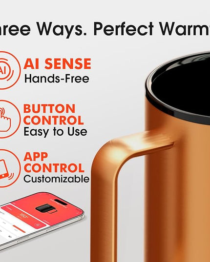 Vsitoo S3 Plus 14oz Heated Coffee Mug - Temperature Control Smart Mug with Mug Warmer, Auto-Sensing AI Heats Drinks to 120-150°F Hands-Free.Ideal for Home/Office/Gifts，Copper