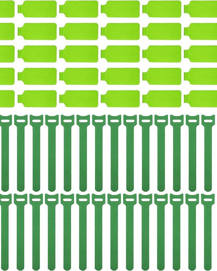 Cable Labels & Reusable Hook and Loop Fastening Ties Set - 30 Pcs Cord or Wire Labels & 30 PiecesCable Tags for Electronics, Home & Office Cord Management (Green and Green)