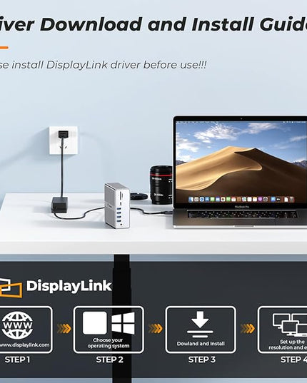 DisplayLink Docking Station Dual Monitor 4K@60HZ for MacBook, Windows, TobenONE Universal Mac mini M4 Dock with 2 HDMI & 2 DP, 65W Power Delivery, 7 USB, USB-C 3.1, Ethernet, SD/TF