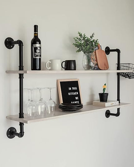 Floating Shelves for Wall Bookshelf Industrial Pipe Shelving Shelves Natural Wood Planks 48 inch Rustic Wall Shelves Hanging Bookshelves Farmhouse Kitchen Shelving