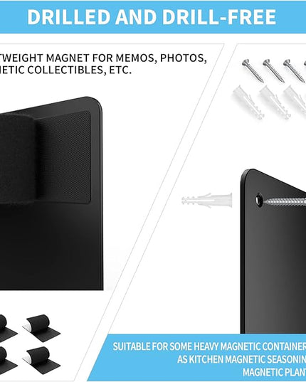 2Pack Magnetic Board,17.1" x 11.8" Magnet Display,for Magnets and Bulletin Board,Suitable for Wall, Refrigerator, Compartment, Cabinet etc,Comes with Dual Lock Tape for Easy Hanging (Black