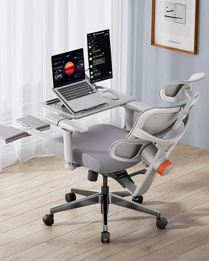 Newtral Office Chair Ergonomic - Home Office Desk Chair, Big and Tall Office Chair, Auto-Following Lumbar Support for Back Pain, Adjustable Seat Depth and Height (with Footrest + Laptop Tray, Gray)