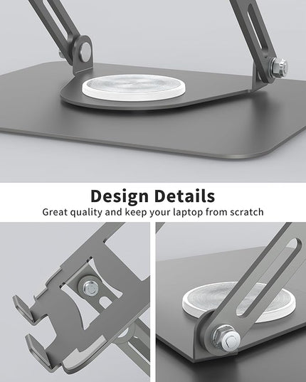 ALASHI Laptop Stand for Desk with 360° Rotating Base, Multi-Angle Adjustable Laptop Stands, Foldable Laptop Riser Compatible with 10 to 15.6 Inches PC Computer, Grey