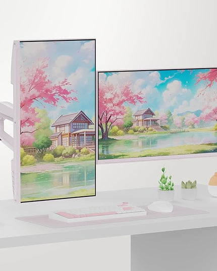 Pixio PS1D Wave Pink Dual Monitor Arm Stand Desk Mount - Fits up to 32 inches Monitors and up to 19.8lbs. VESA Compatibility and Integrated Cable Management