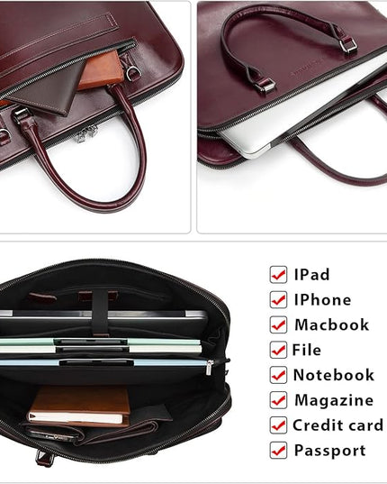 Blofinche Laptop Messenger shoulder bag: Genuine Leather work Briefcase 13.3 15.6 inch designer handbag