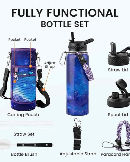 40oz Insulated Water Bottle, Triple Wall Vacuum Stainless Steel Water Bottles - Keeps Cold 48H, Reusable Metal water flask Jug for Gym, Sports, Camping, Hiking,Travel, Aurora-Purple