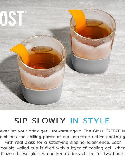 Host Glass Freeze Whiskey Cooling Glasses, Double Wall Glass Cups, Drink Tumblers for Whiskey Tumblers, Insulated Cup Drinkware, 9oz Glass Set of 2