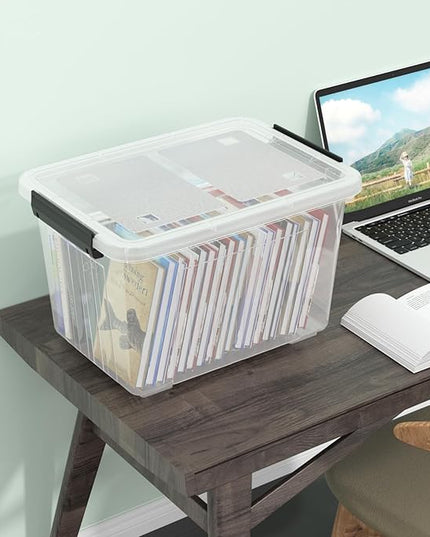 30 Quart Clear Storage Latch Bins, Large Plastic Storage Box with Wheels, 4 Packs