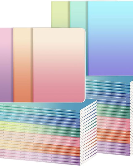 Ddaowanx Kraft Notebooks, Journals in Bulk, Lined Paper, 72 Pages, 36 Sheets, 80GSM, 8.3x5.5 Inch, A5 Size, Travel Writing Notebook for Office School Supplies (Lined-48pack, Gradient)
