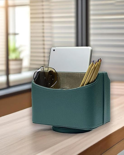 UnionBasic Rotating Desk Organizer, 360 Degree Desk Spinning Caddy, Desktop TV Guide/Mail/Media/Remote Controller Holder Organizer, Lychee Dark Ivy
