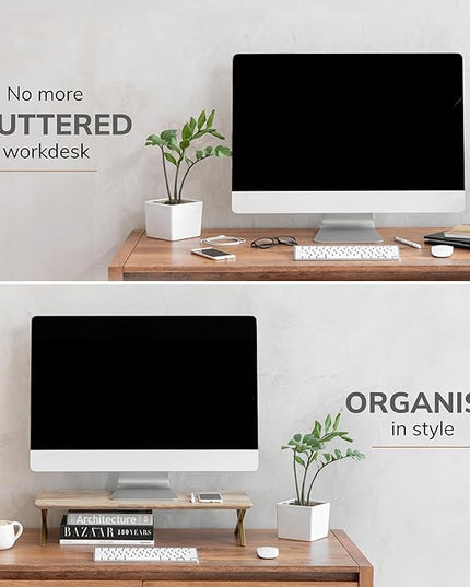 Anji Mountain Monitor Stand - Desktop Organizer & Laptop Riser, Ergonomic Monitor Riser, Space-Saving Monitor Stand for Desk, Durable Construction, Easy Assembly, Ideal for Home & Office,Natural