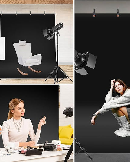 Black Screen Backdrop Kit, Portable Blackscreen Background with T-Shaped Stand, 5 Clamps & Carrying Bag for Photography, Streaming, Zoom, Gaming, (Black, 6.5 Feet X 5.0 Feet)