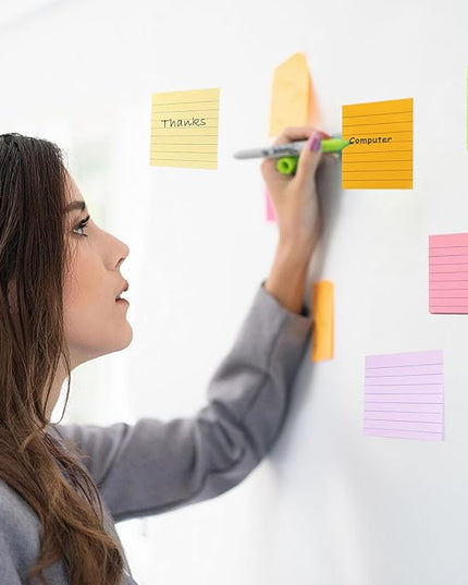 9 Pack Lined Sticky Notes 3x3 in Post Sticky Notes with Lines, 9 Multi Colors Ruled Colorful Super Sticking Power Memon Pads, 82 Sheets/Pad
